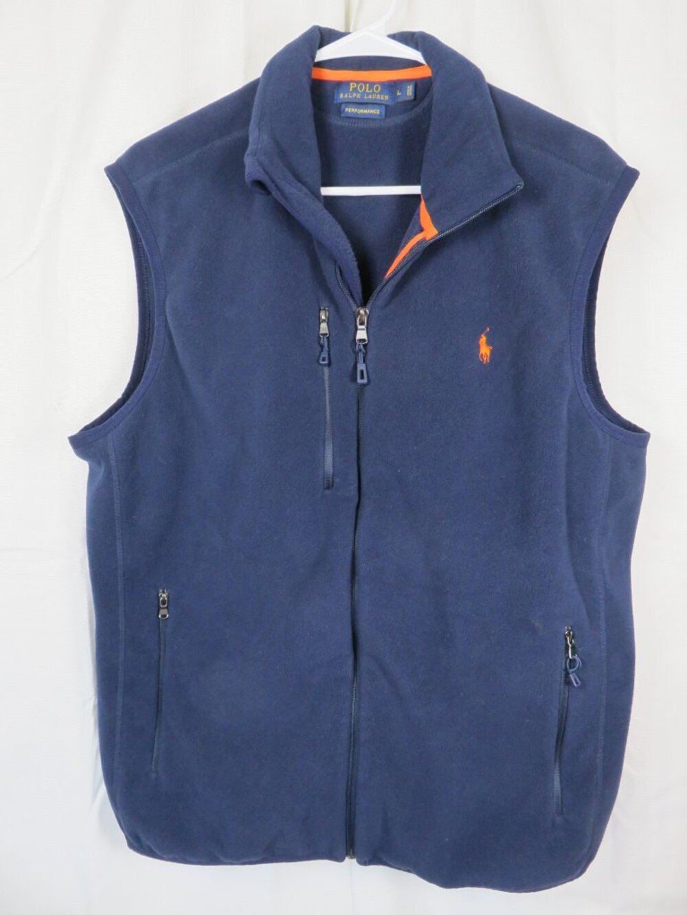 Polo Ralph Lauren Performance Vest Full Zip Navy Fleece Mens Large Red Pony